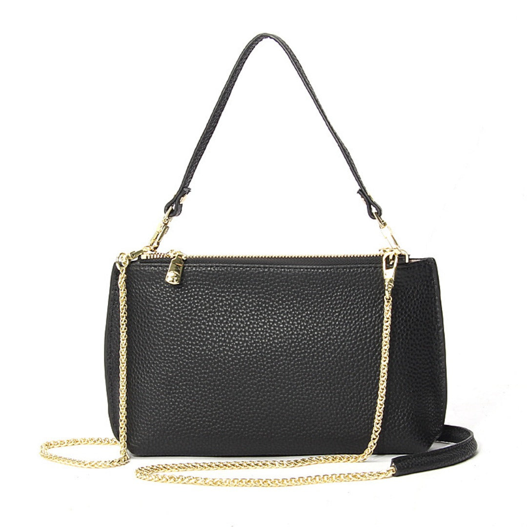 Genuine Leather simple shoulder bag women, stylish large capacity bag, tote purse double zipper, leather chain bag