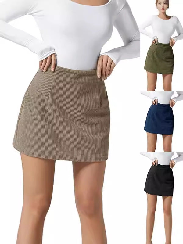 Women's Corduroy High Waist A-Line Mini Skirt