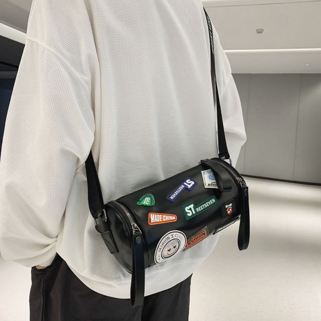 Small crossbody bag men's, men's small bag, men's cylindrical shoulder bag