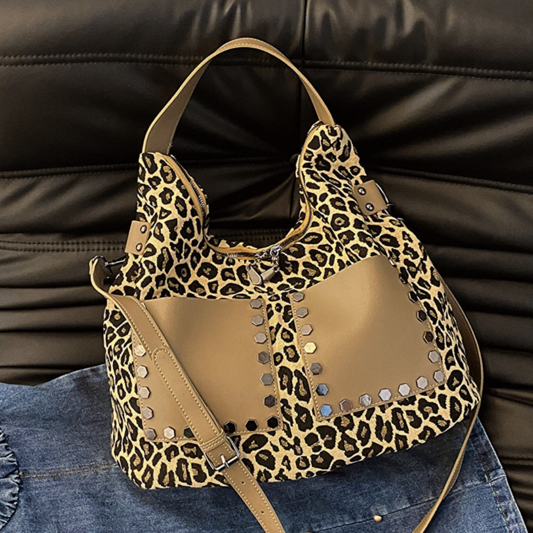 Ladies leopard print large capacity tote bag, vintage hobo bag casual, shoulder bag with crossbody strap, bag underarm bag women