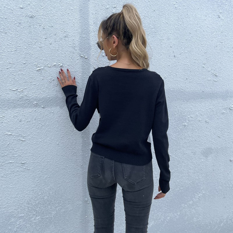 Long-sleeved argyle knit sweater