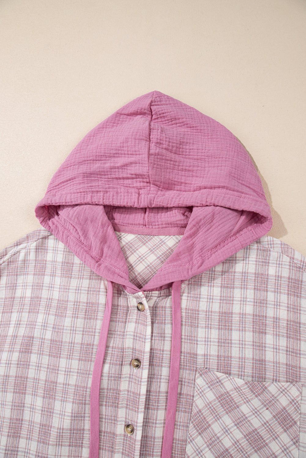 Plus Size Plaid Button-Up Chest Pocket Hooded Shirt