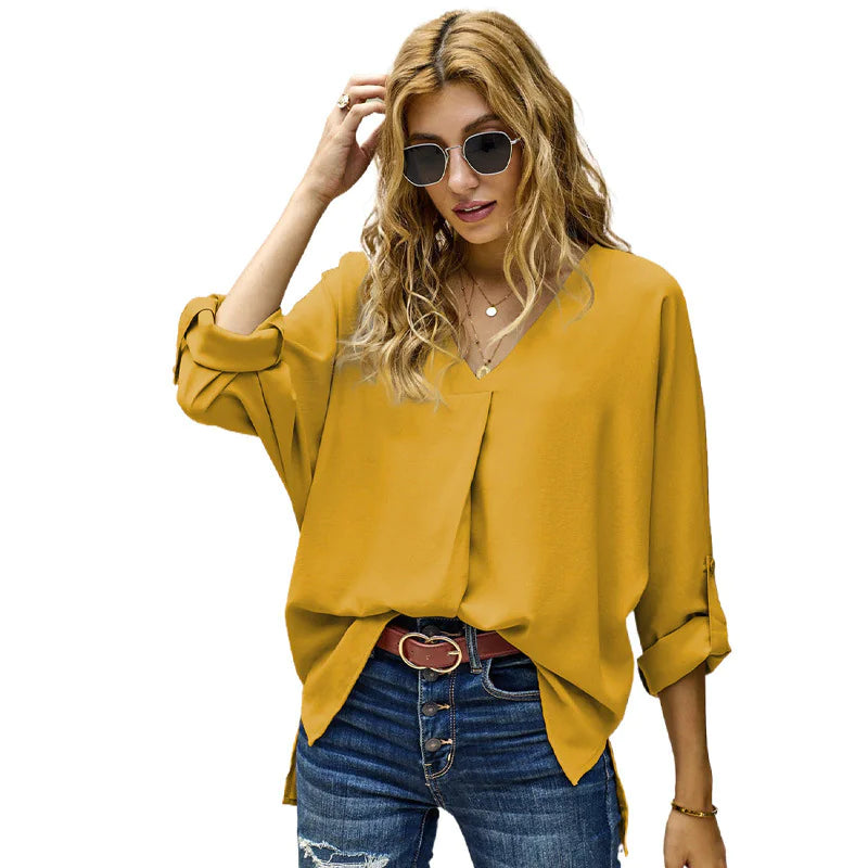 Solid Color Loose Pullover Shirt - # WOAA21510021-PRG