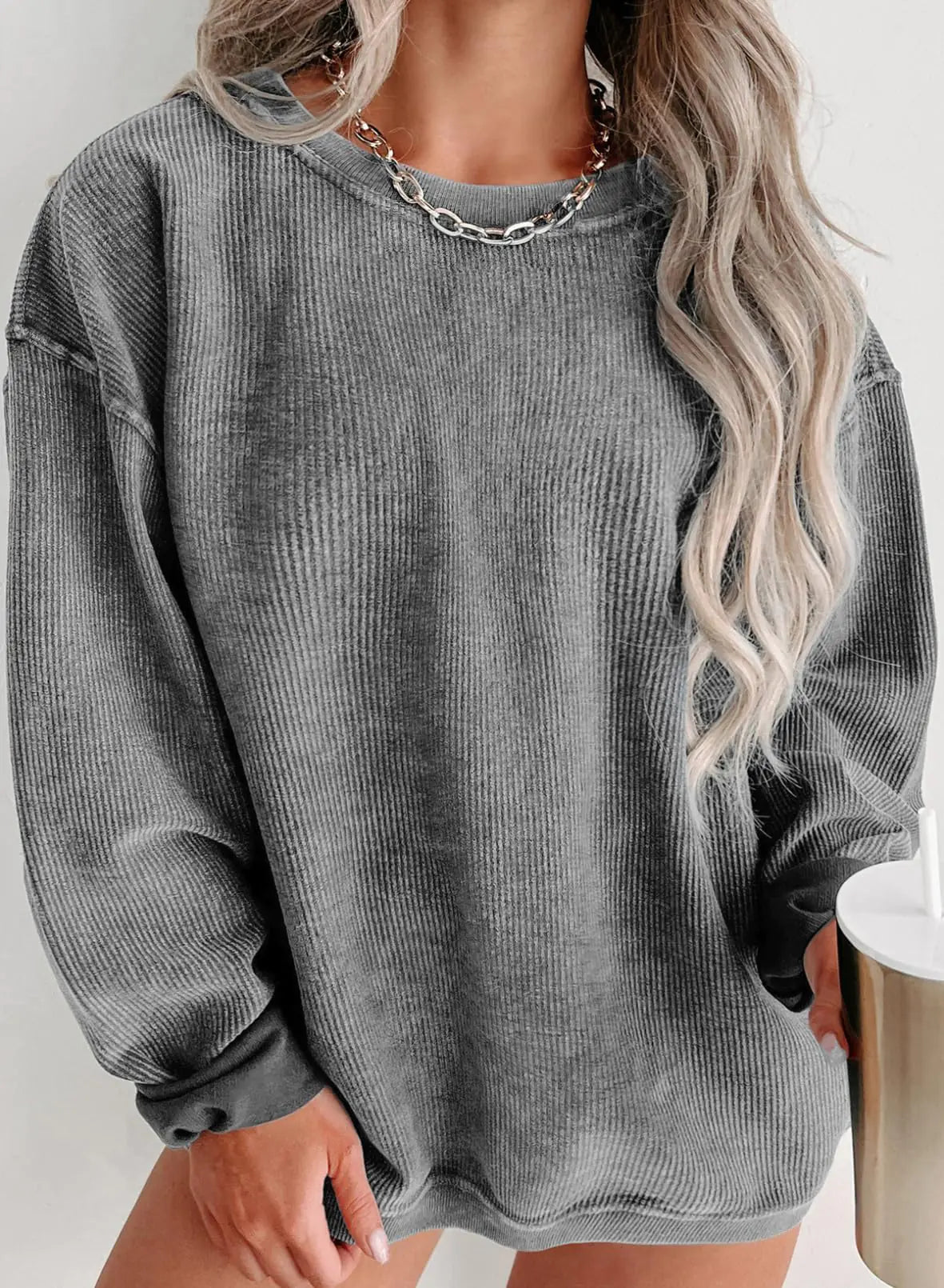 Eytino Women Plus Size Sweatshirts Long Sleeve Crew Neck Casual Oversized Soft Pullover Tops Shirts(1X-5X) 5X Q Grey - # WOAA21510014-PRG