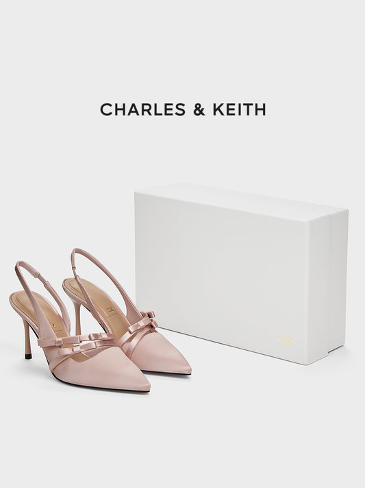 Bridal bow-pointed satin high heels