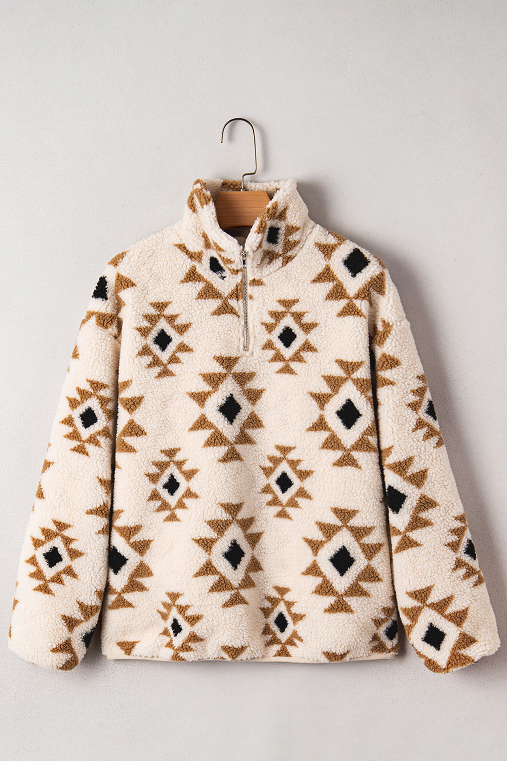 Western Aztec Sherpa Quarter-Zip Collared Sweatshirt