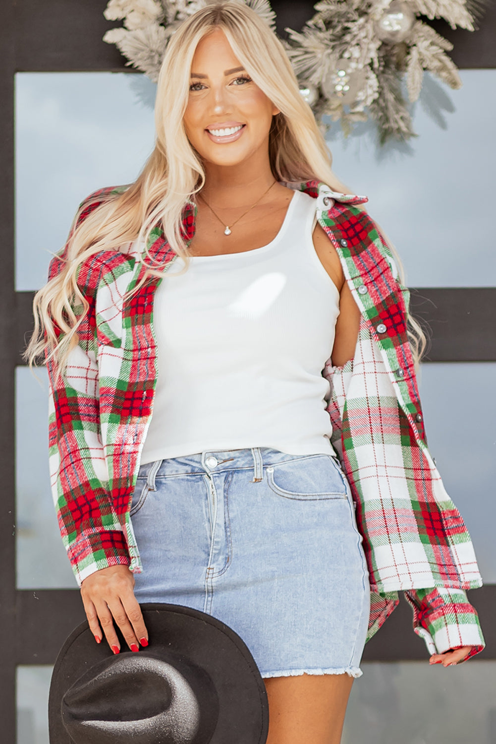 Plaid Flannel Buttoned Christmas Shacket