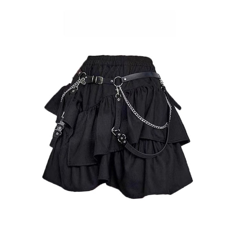 Y2K Asymmetrical Black Puffy Short Skirt