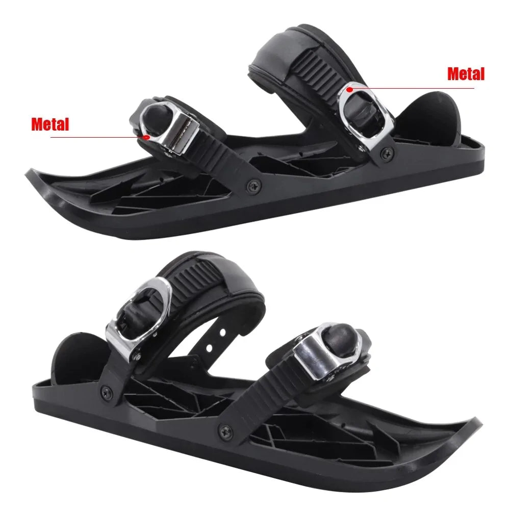Black Mini Ski Skates Snow Shoes: Portable Adjustable Bindings - # BOAA73110008
