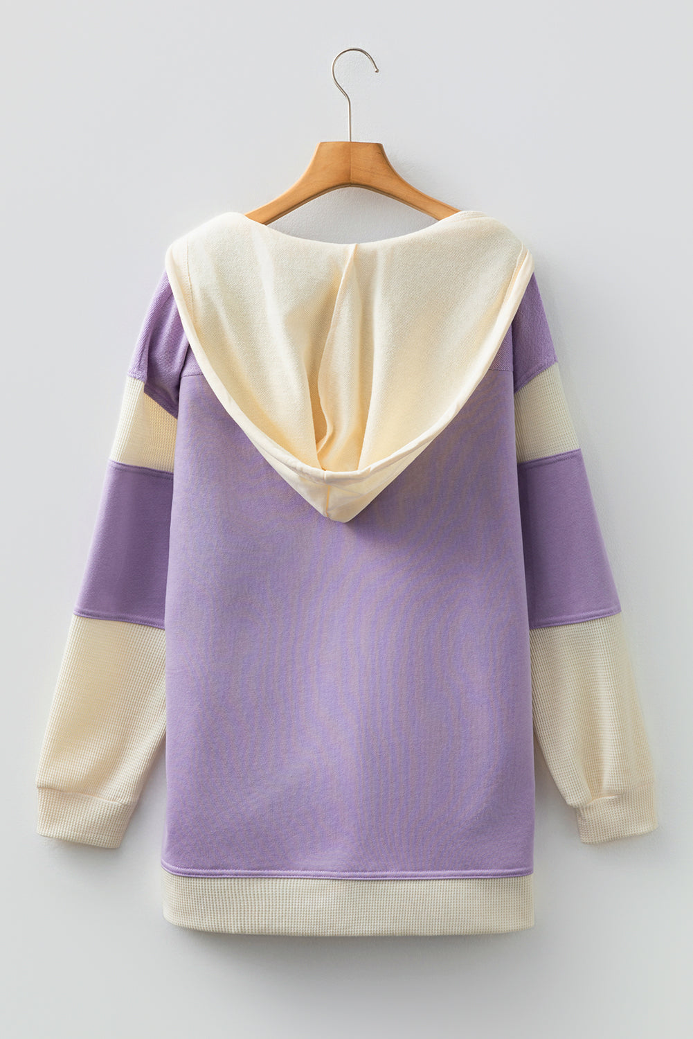 Waffle Knit Colorblock Patchwork Buttoned Hoodie