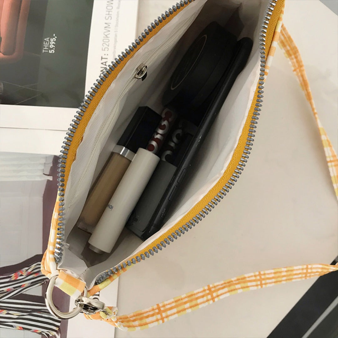 Summer simple orange plaid bag crescent small baguette bag hobo shoulder purse