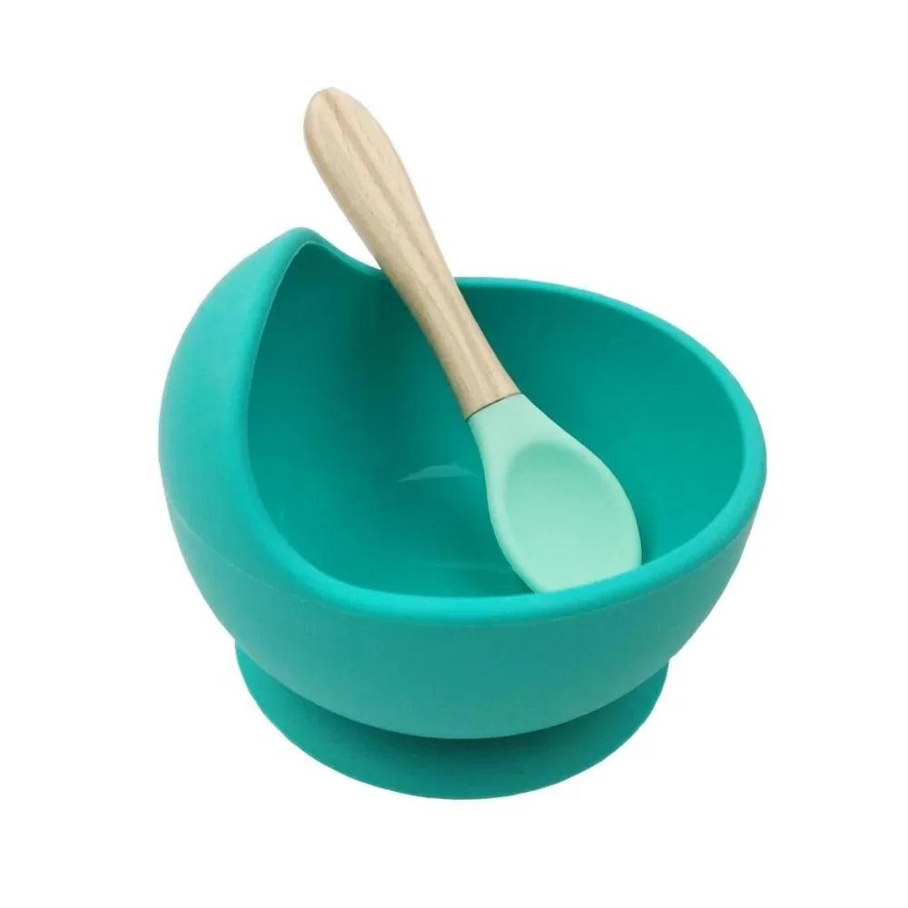 Baby Silicone Feeding Set with Wooden Spoon - # BAGE21110004