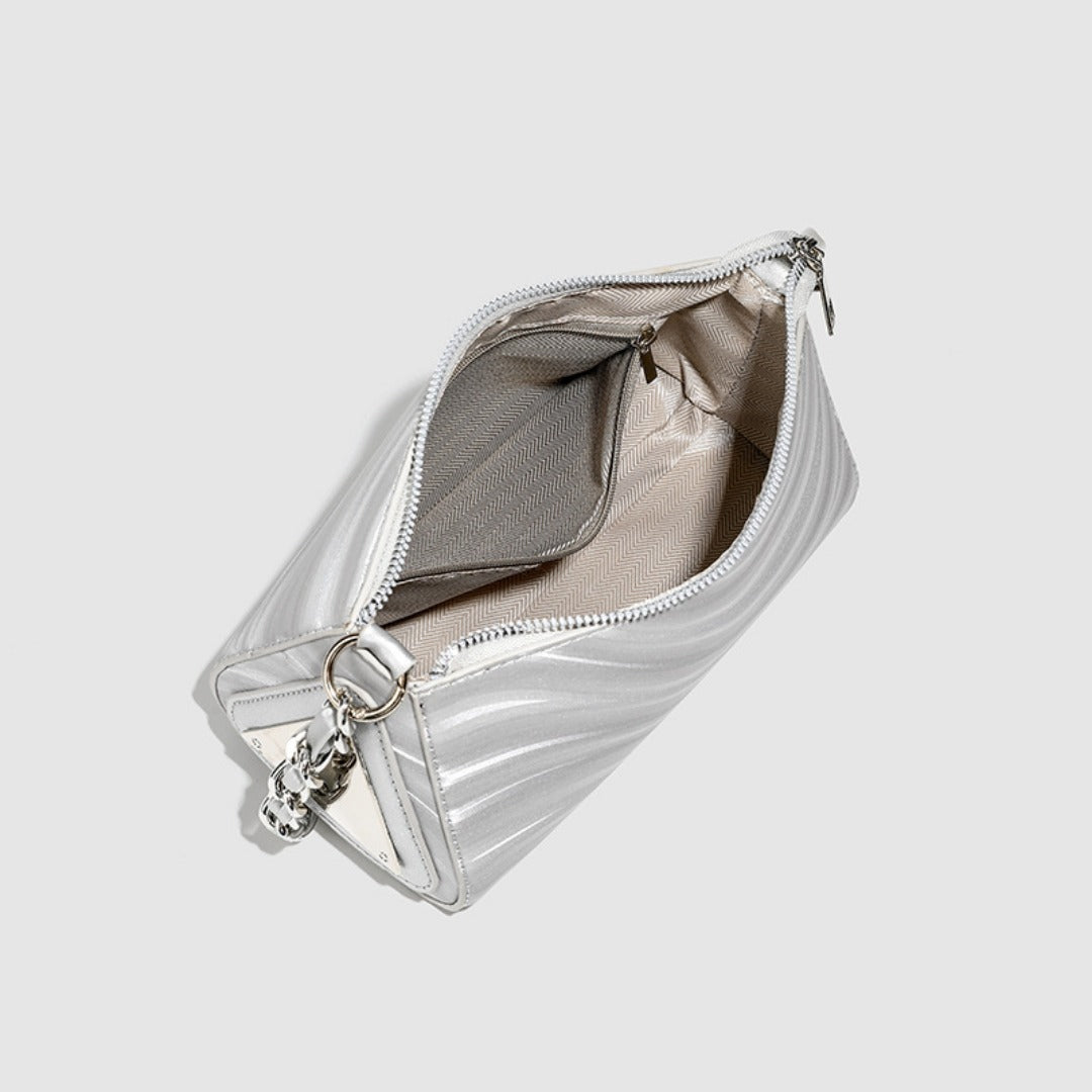 Women's versatile design crossbody bag, chain silver shoulder bag, small metallic purse crossbody