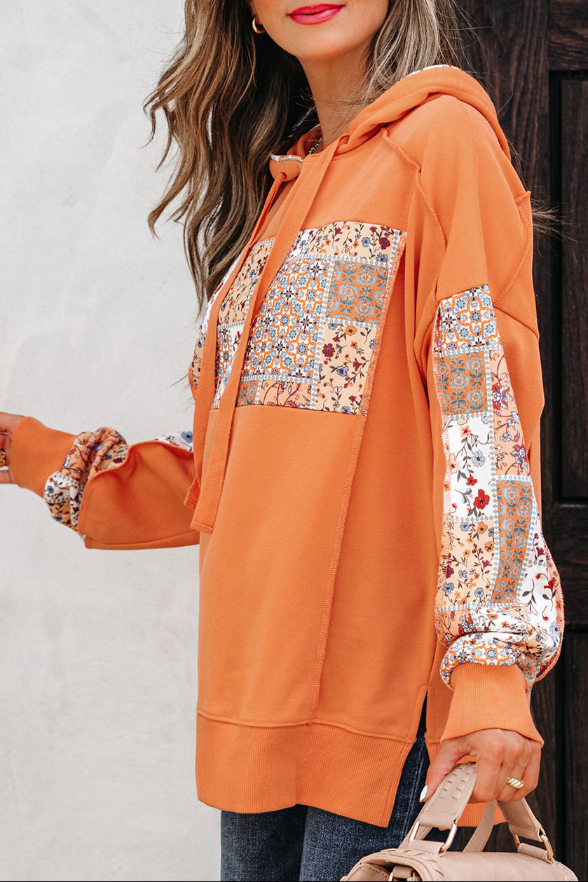 Floral Patchwork Drawstring Hoodie