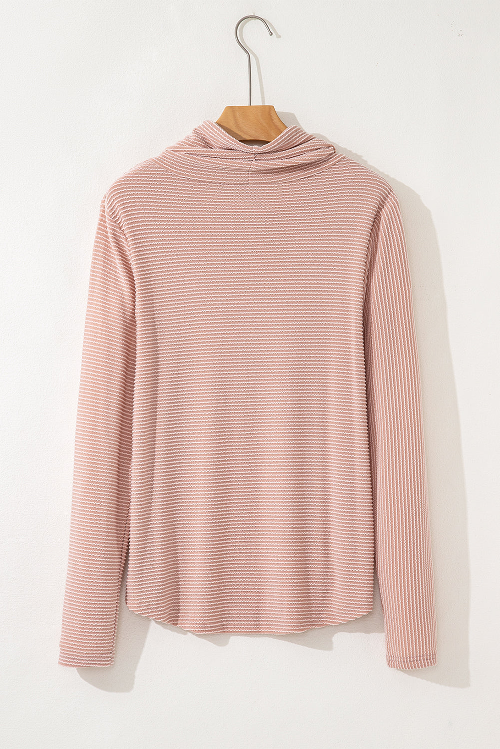 Corded Knit Drawstring Cowl Neck Top