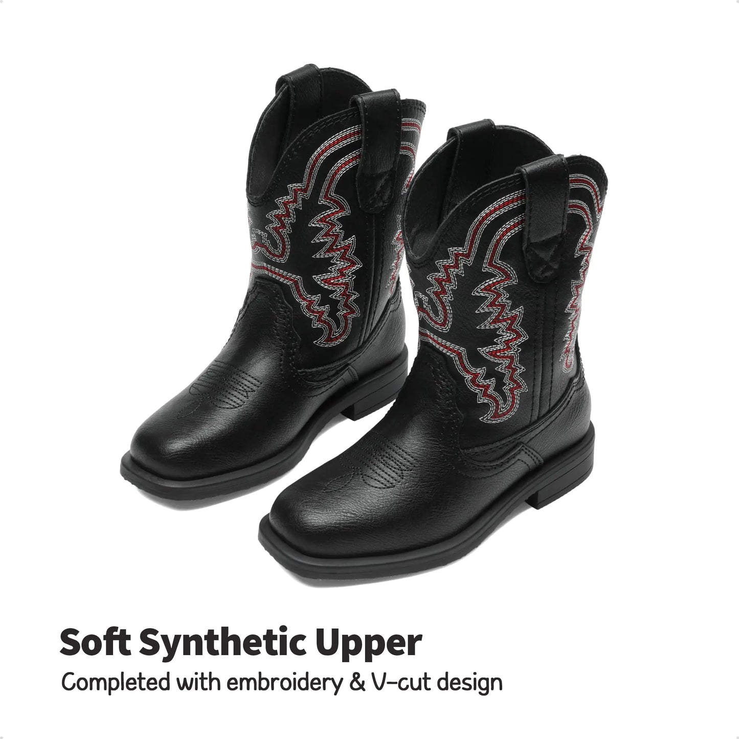 DREAM PAIRS Toddler Little Boys Girls Cowboy Boots Kids Western Square Toe Riding Mid Calf Boots 5 Toddler Black - # BOAA71210007