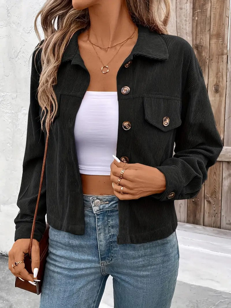 Long Sleeve Button Front Casual Shirt Jacket