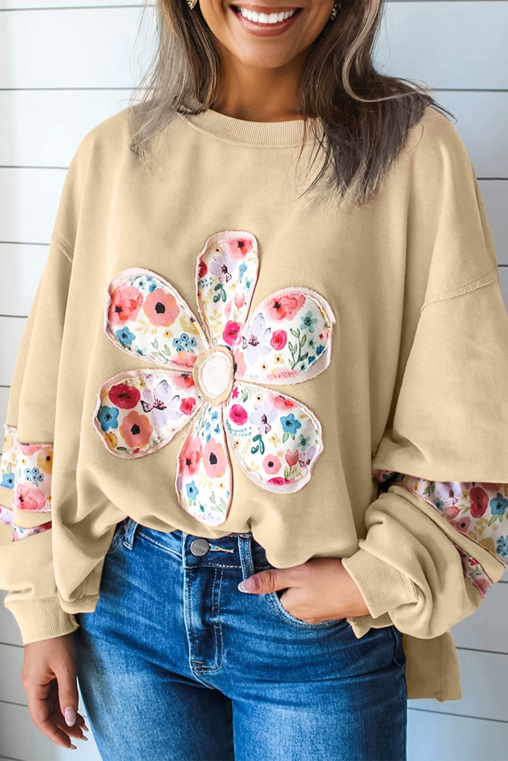 Floral Patchwork Long Sleeve Sweatshirt