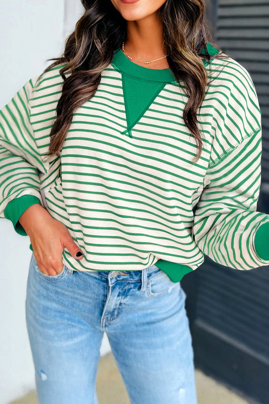 Stripe Reverse Seam Patchwork Long Sleeve Top