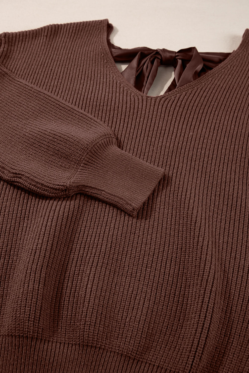 Bow Back  Lantern Sleeve V-Neck Sweater