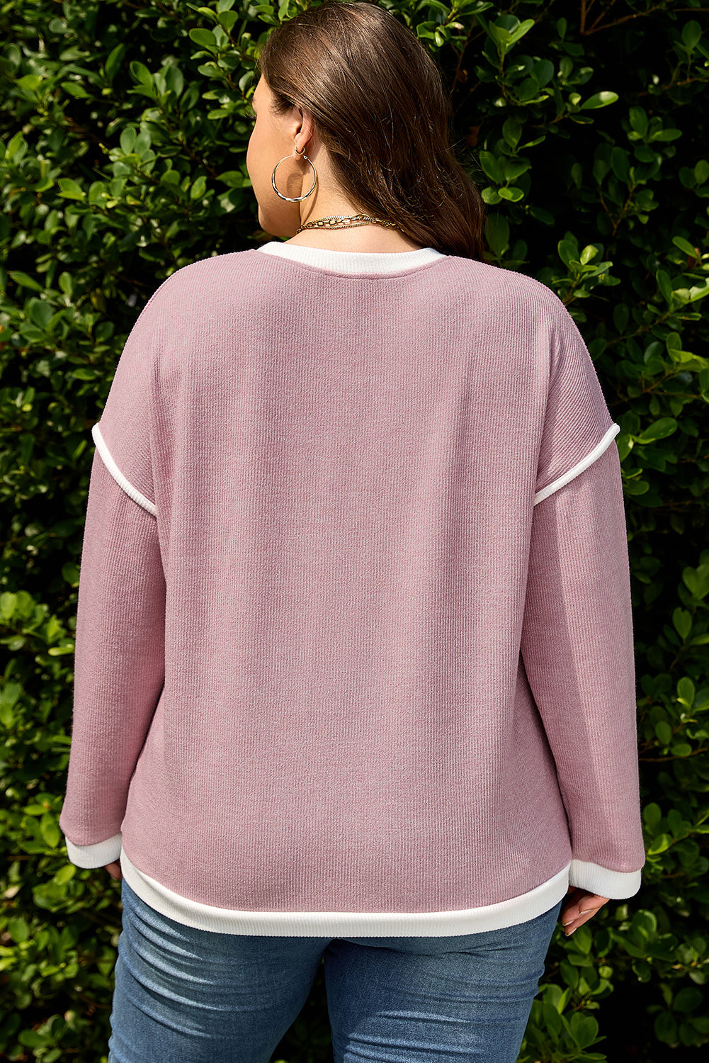 Plus Size Contrast Trim Drop Shoulder Top