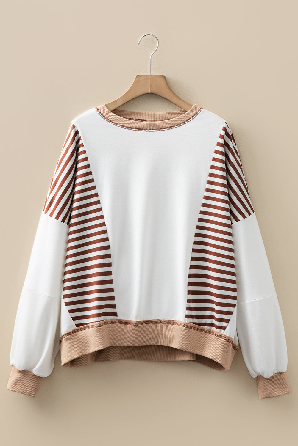 Stripe Colorblock Patchwork Contrast Stitch Sweatshirt