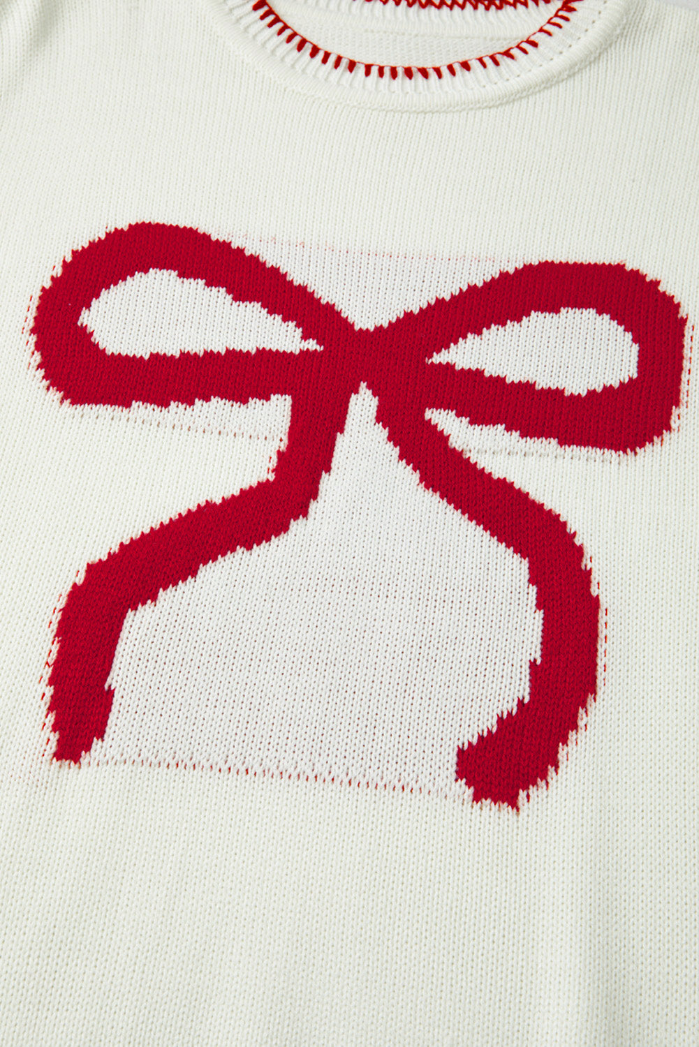 Christmas Bow Colorblock Long Sleeve Sweater