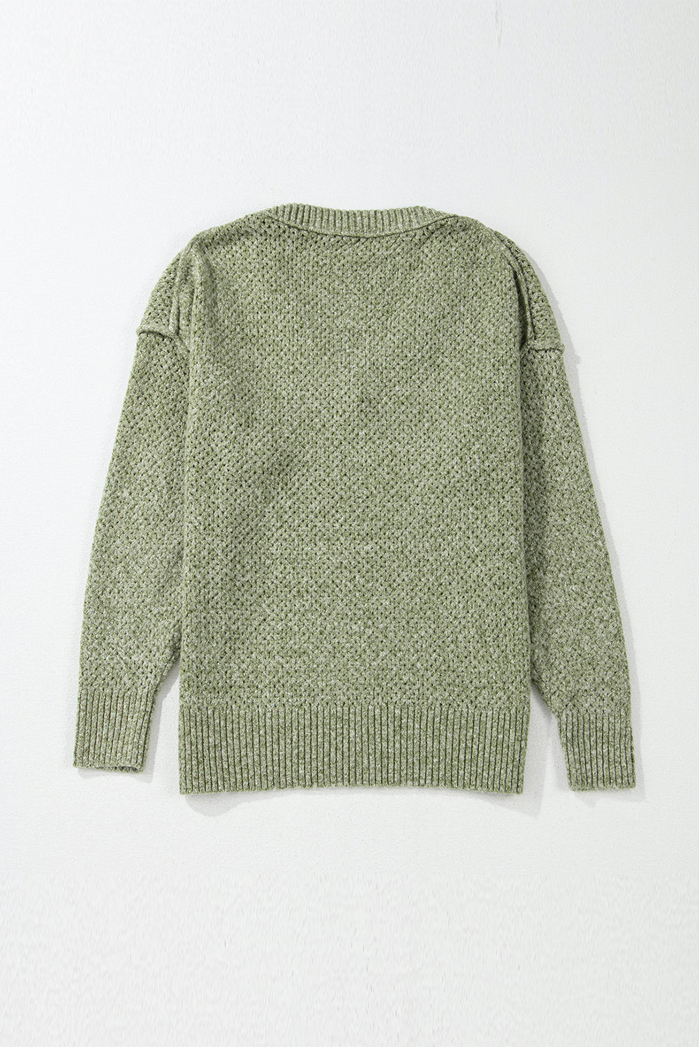 Solid Eyelet V-Neck Drop Shoulder Sweater