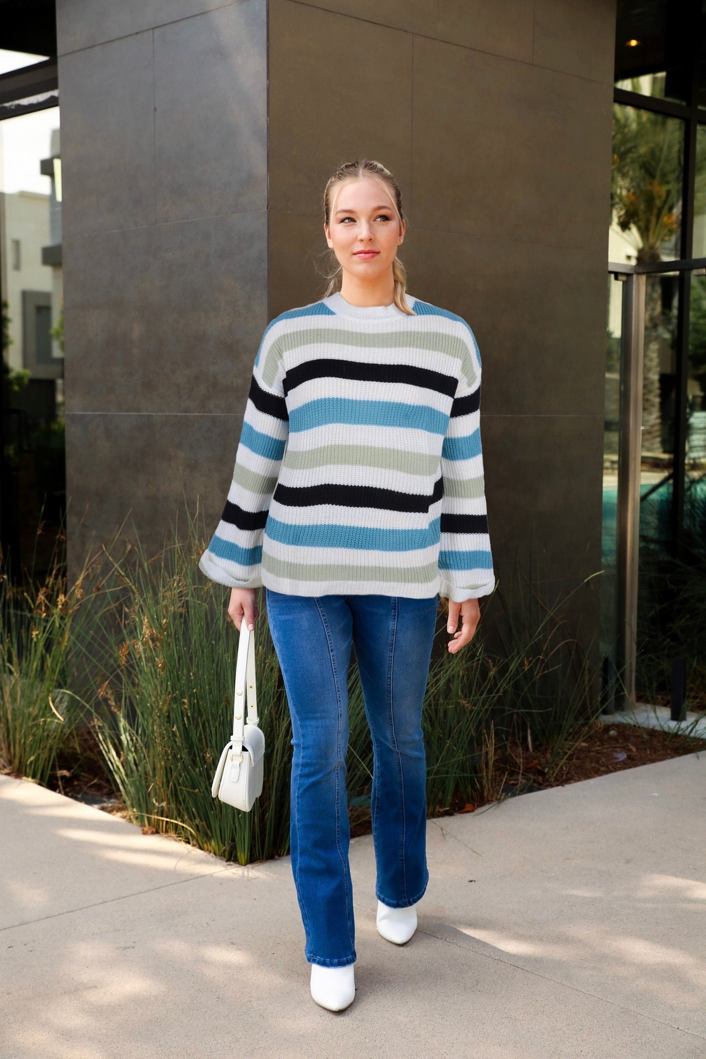 Striped Bell Sleeve Light Sweater