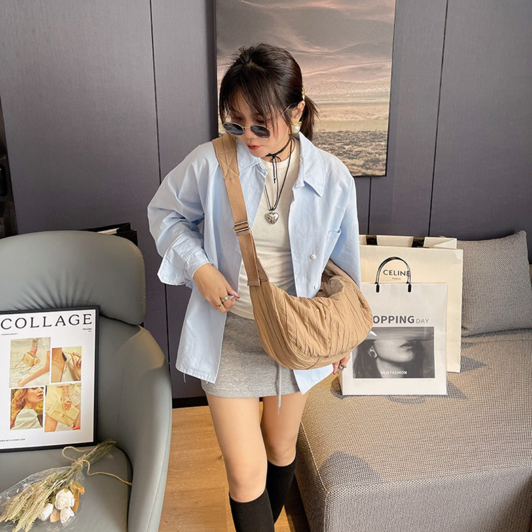 Nylon underarm shoulder crescent bag, hobo bag for women, French women underarm bag, crossbody bag lightweight