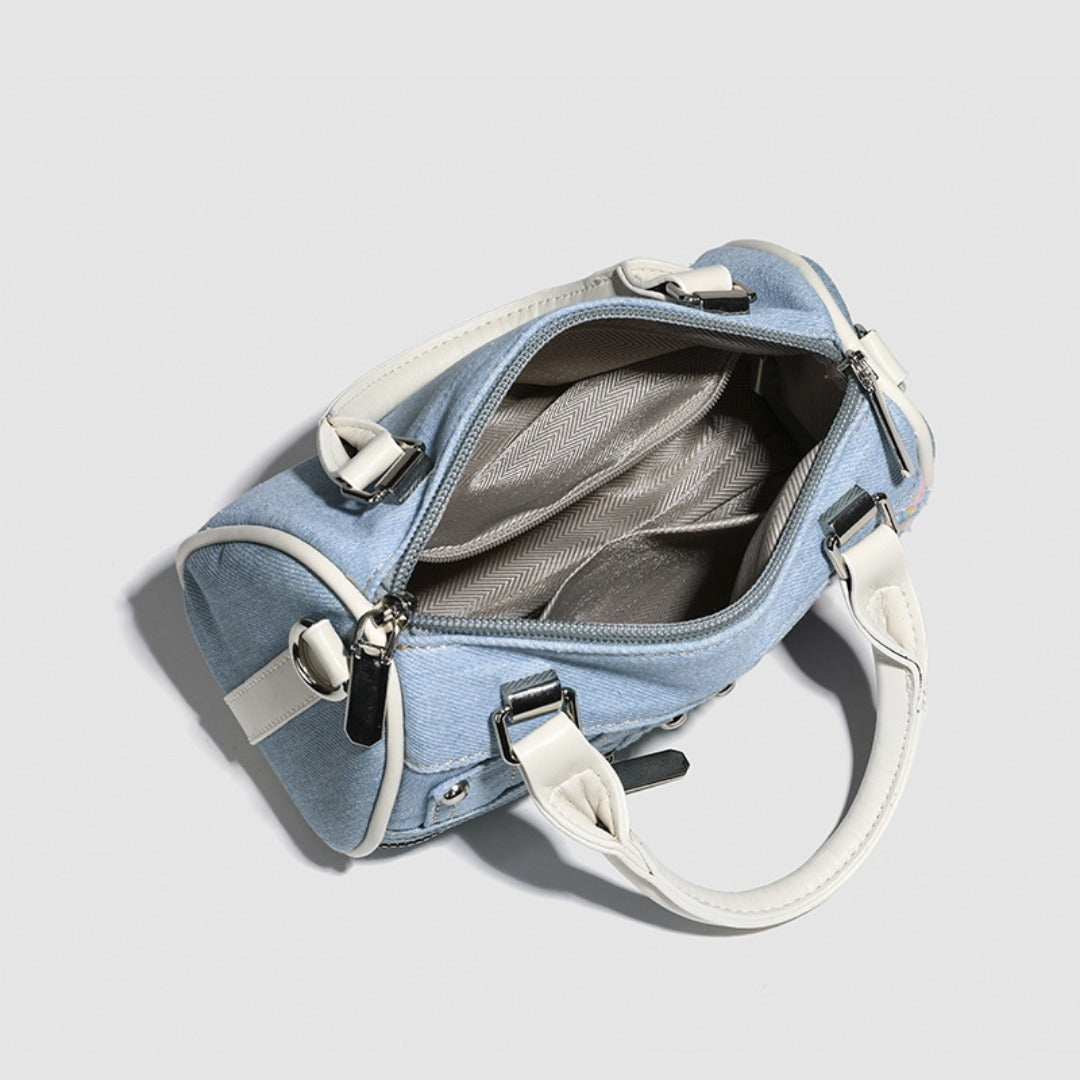 Boston bag women, design splicing pink small tote purse, girl versatile fashion handbag