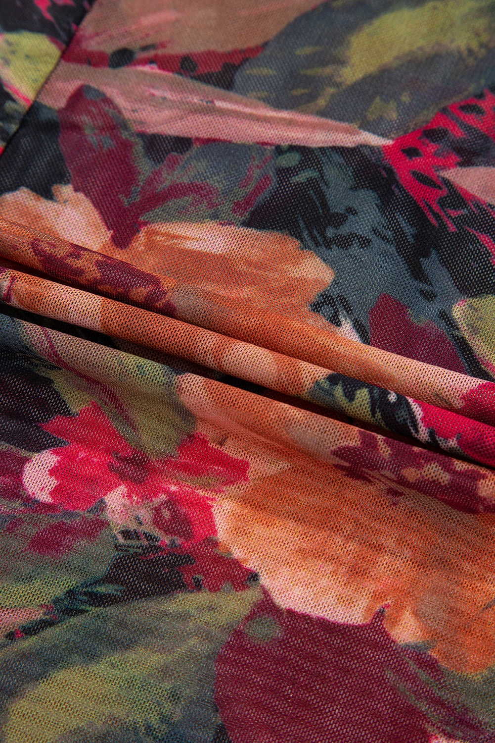 Floral Mesh Lettuce Trim Long Sleeve Top