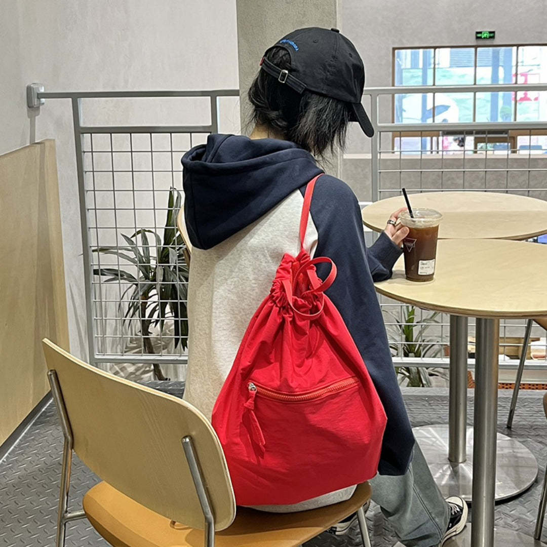 Casual bag women's summer large capacity bundle bucket bag, drawstring fabric backpack unisex, nylon backpack purse lightweight