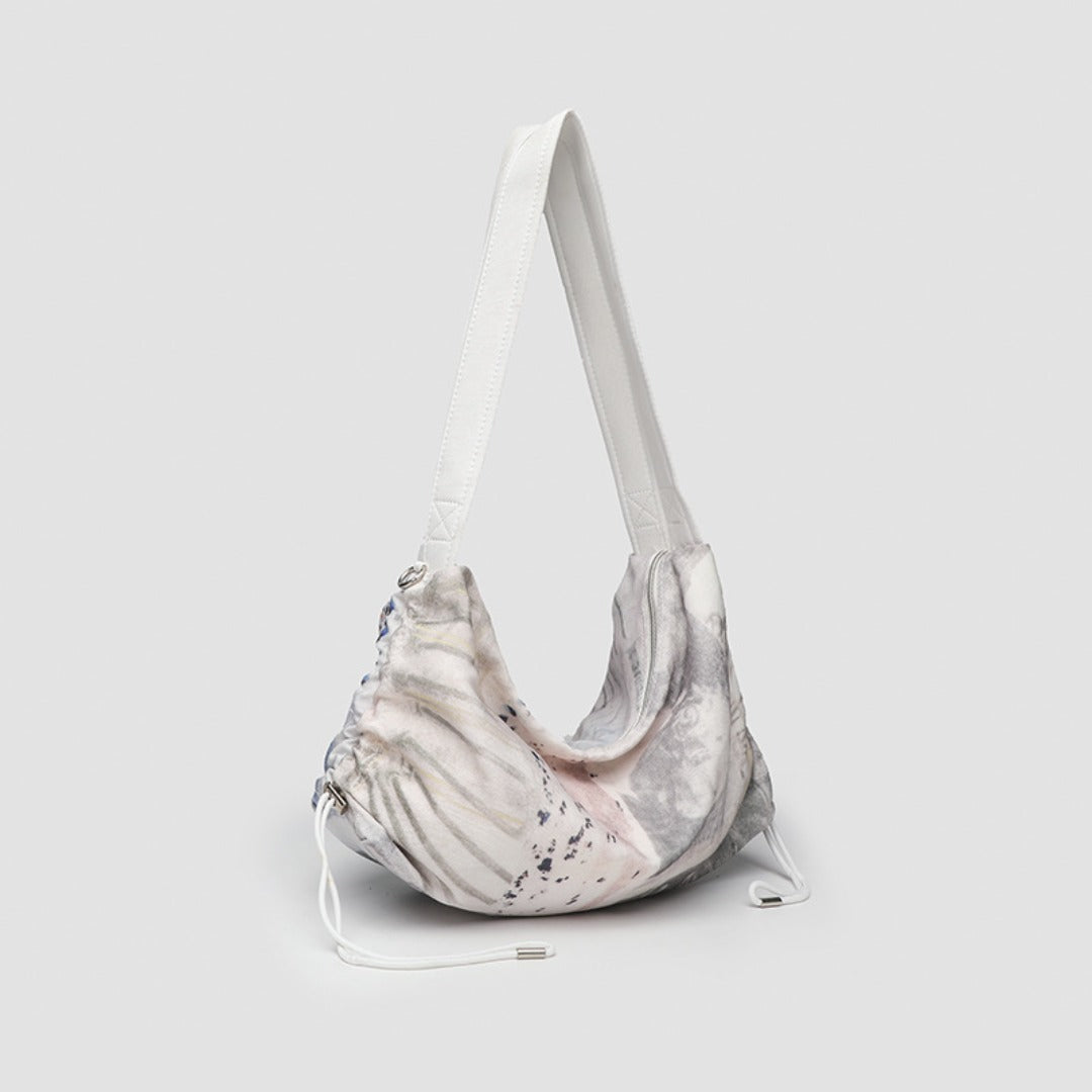 Hobo bag for women, Printed pleated canvas shoulder bag, Women's casual shoulder commuter bag