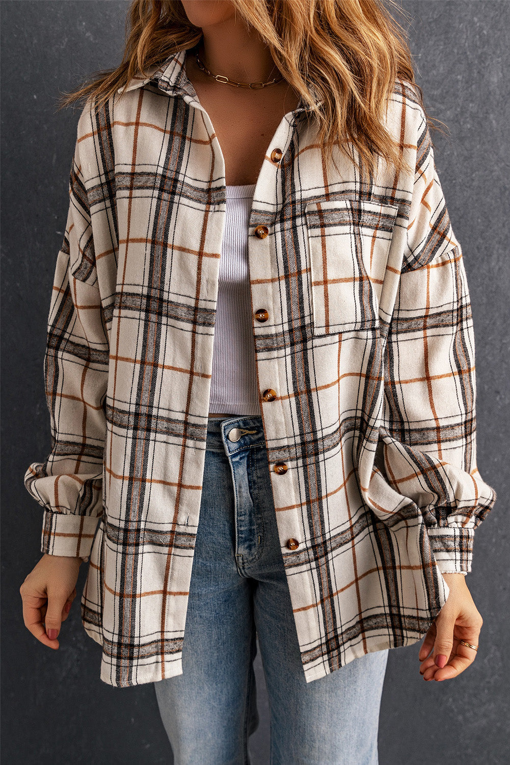 Plaid Side Slit Oversized Shacket