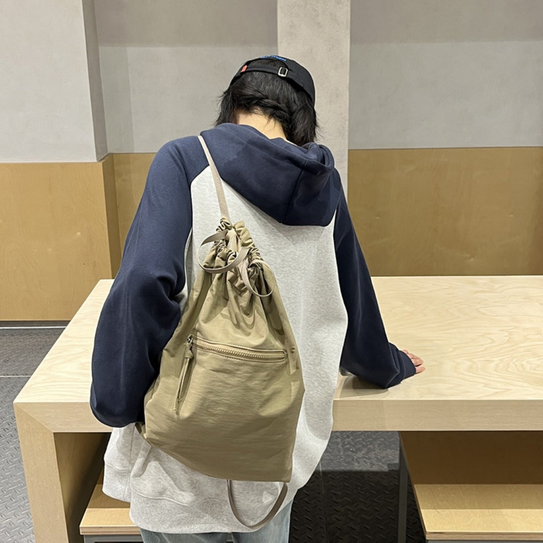 Casual bag women's summer large capacity bundle bucket bag, drawstring fabric backpack unisex, nylon backpack purse lightweight