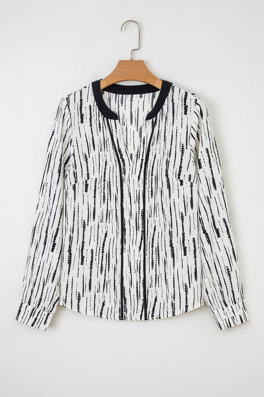Abstract V-Neck Long Sleeve Blouse