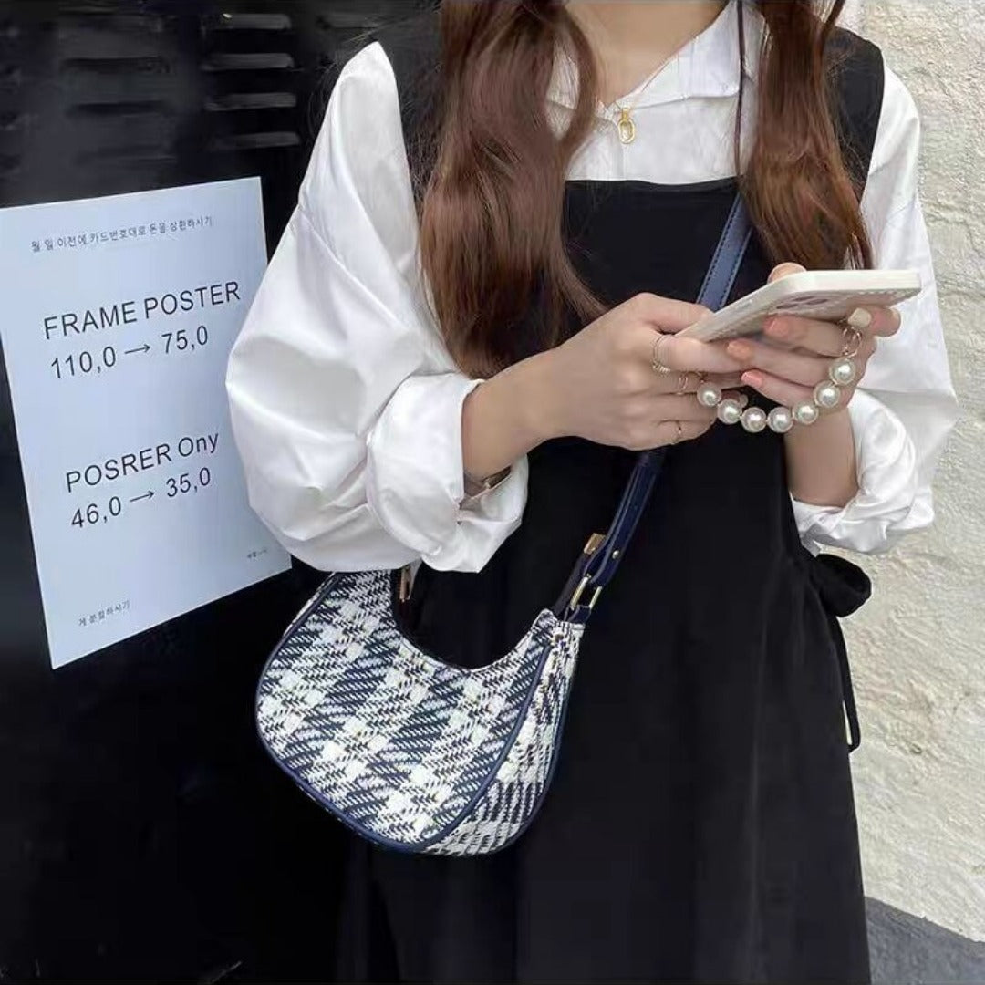 Designer women's bag summer, fashionable versatile plaid hobo bag small, crescent underarm handbag, small shoulder purse for women