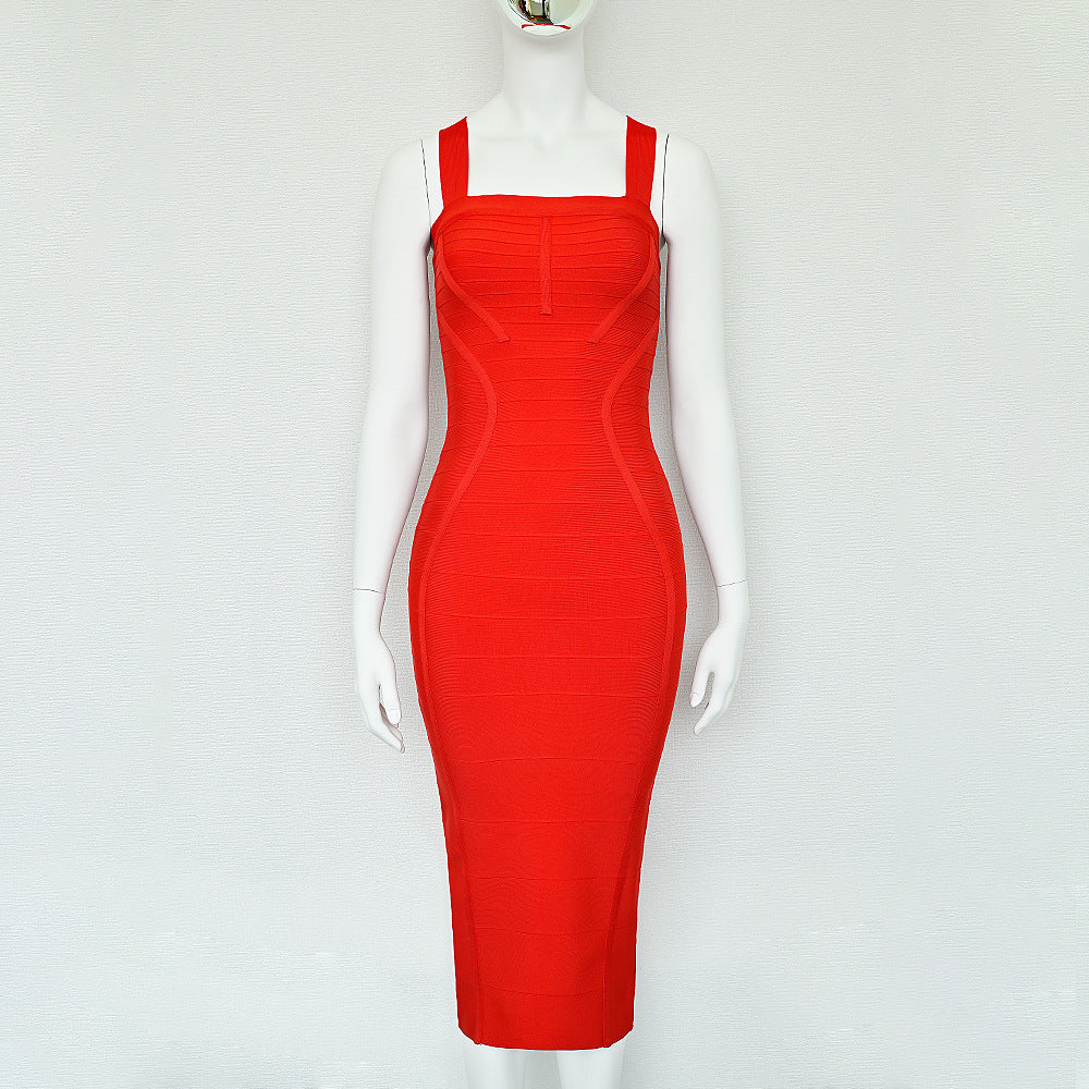 Red Slim-fit Bandage Sling Dress