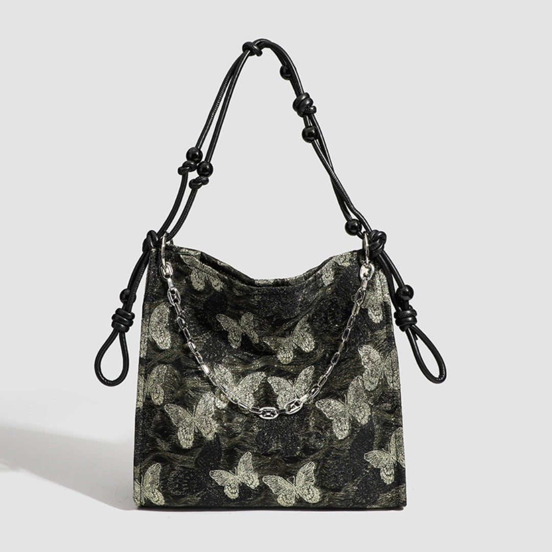 Gilt butterfly embroidered tote purse, chain beaded tote bag, Women's shoulder Crossbody bag, large capacity hobo bag