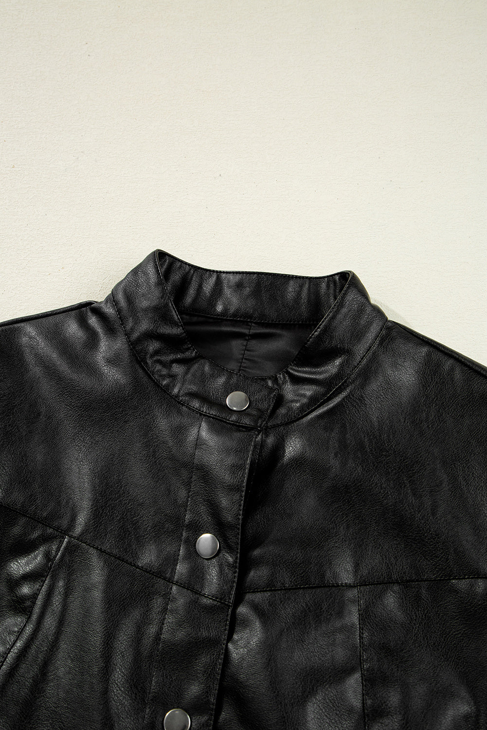 Faux Leather Button-Front Boxy Jacket