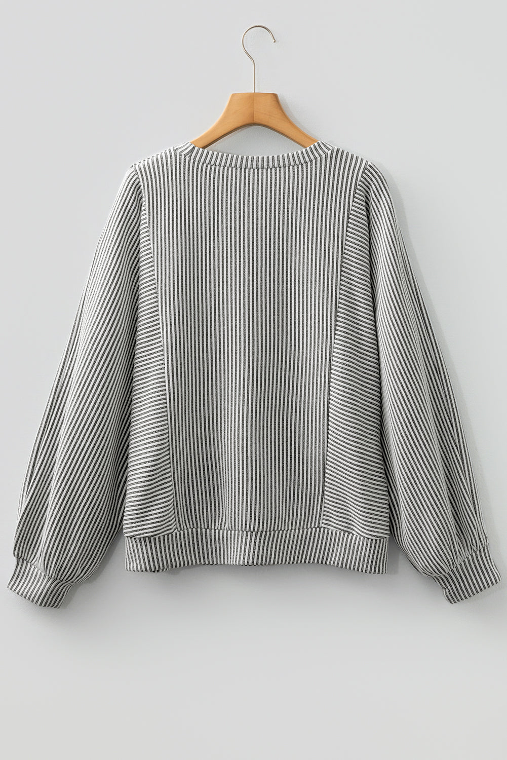 Ribbed Knit Crewneck Long Lantern Sleeve Top