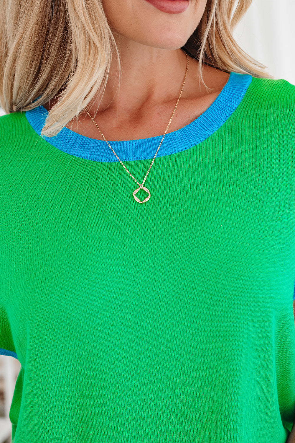 Contrast Trim Crewneck Short Sleeve Sweater