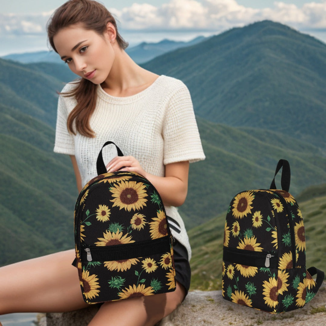 Sunflower pattern backpack, large capacity lightweight backpack purse, travel goods nylon storage backpack