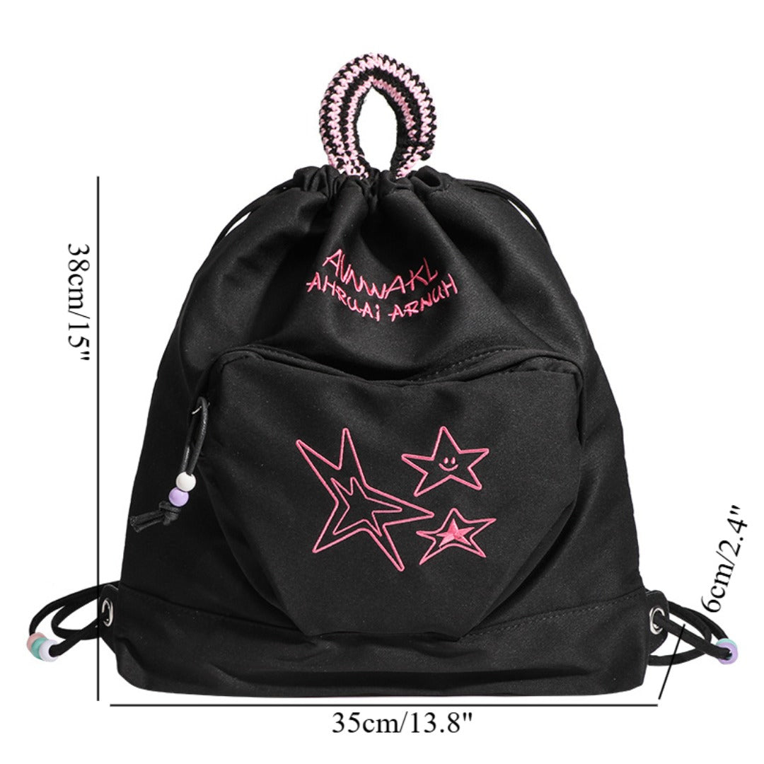 Retro denim travel backpack, drawstring women's backpack purse, casual small backpack women