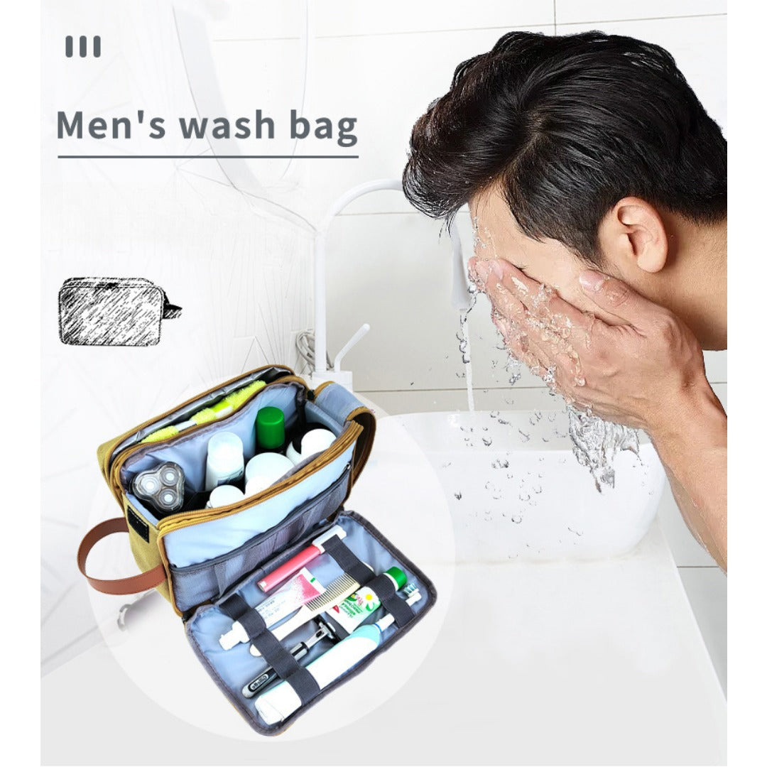 Large Capacity Men's Canvas Wash Bag – Durable Razor Storage & Cosmetic Bag with Ample Space for Travel Essentials