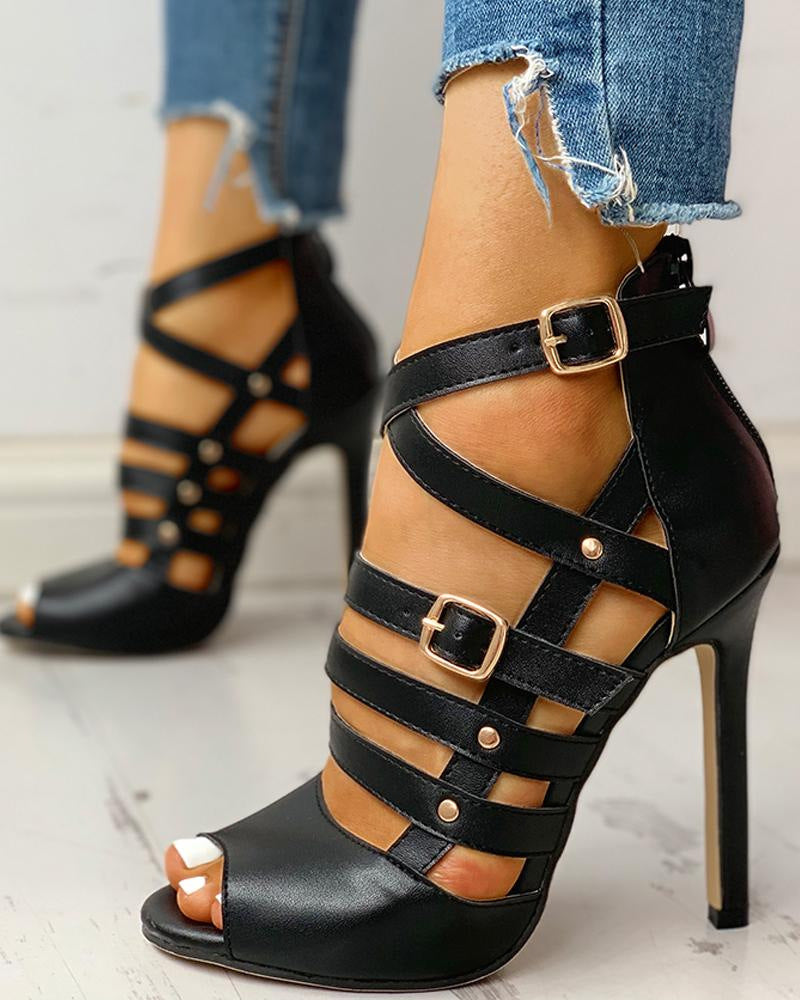 High-heeled riveted clasp high-heeled women's sandals