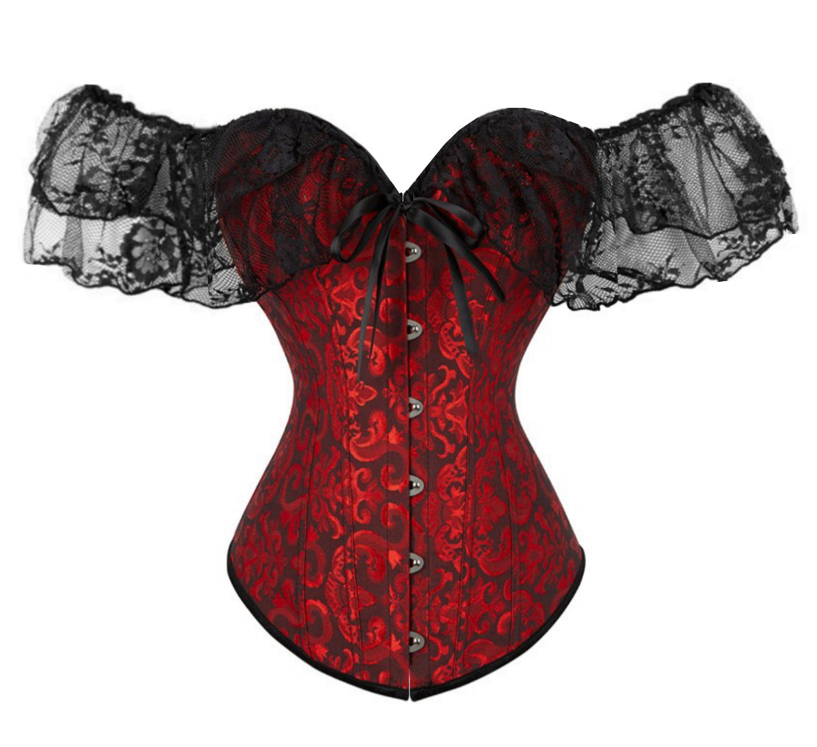 Court dress corset with lace trim