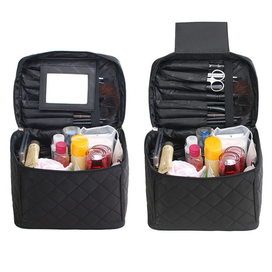 Folding mirror cosmetic bag, large capacity multi-functional toilet bag, travel waterproof storage bag,