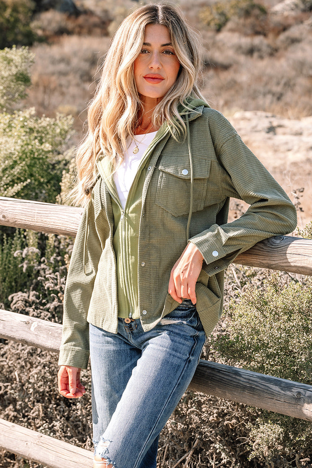 Textured Knit Pocketed Drawstring Hooded Jacket